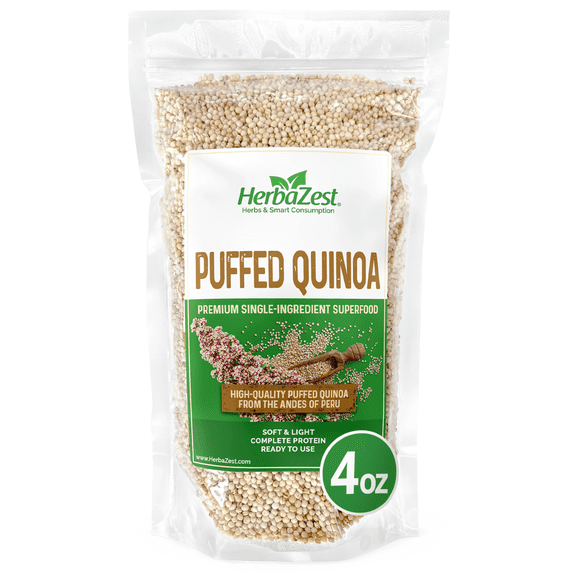 HerbaZest Puffed Quinoa | 4 oz | Vegan & Gluten Free | Light & Crunchy | Perfect for Yogurt, Smoothie Bowls, Snacks & Salads | Superfoods