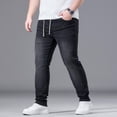 thumbnail image 5 of USNSM Mens Plus Size Trendy Jeans Joggers Stretchy, Elastic Waist Drawstring Pockets Denim Pants, Big and Tall Casual Stacked Jeans Black S, 5 of 9