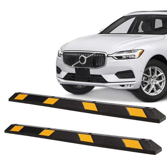 72 Inch Rubber Parking Curb, Heavy Duty Long Garage Floor Wheel Stopper with Highly Visible Yellow Reflective Stripes, for Cars, Trucks, Trailers, Driveways, 2 Pack
