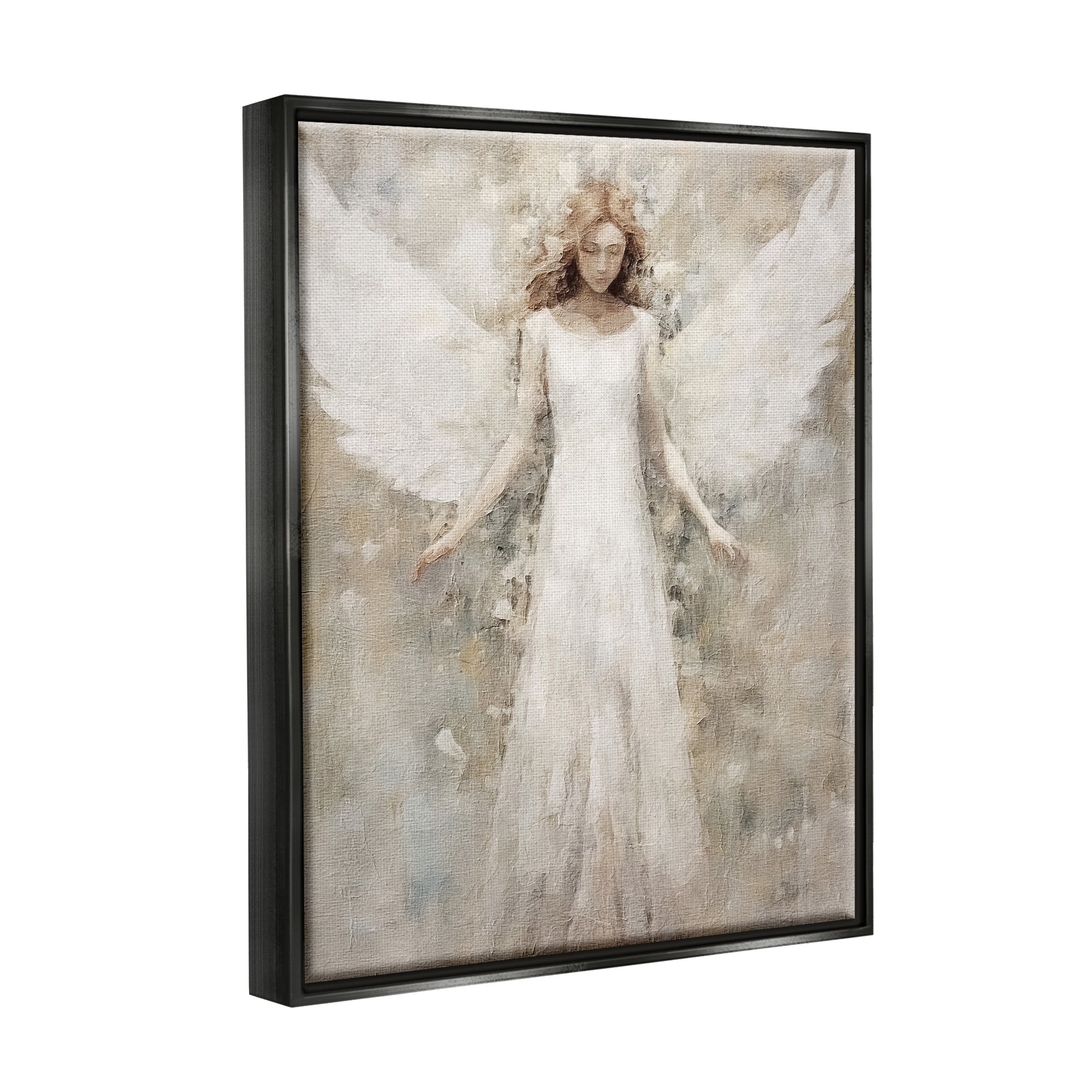 Stupell Industries Soft Abstract Angel Abstract Painting Black Floater Framed Canvas Art Print Wall Art, 25 x 31