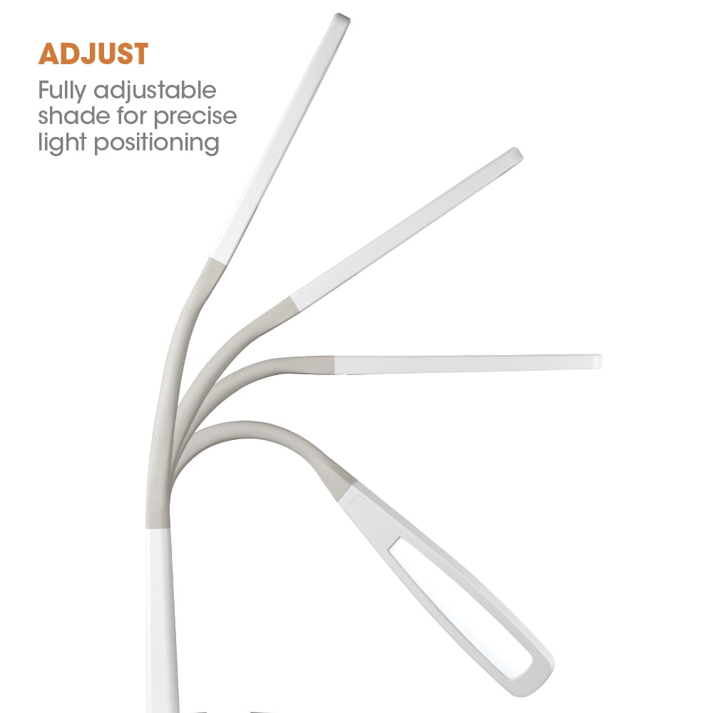 OttLite Wellness Series® Desk Lamp, White – Tablet & Smart Phone Stand, USB Charging Port, Touch Light Switch, Flexible Neck Height, for Cooking, Crafting, Sewing & Working