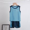 thumbnail image 5 of MHZLDYZ Boys Short Sets Toddler Boys Girls Sleeveless Fashion Patchwork Color Breathable Mesh Cool Tops Shorts 2Pcs Sports Outfits Clothes Set 3T Shorts Boys Boys' Clothing Sets(Light Blue,100), 5 of 5