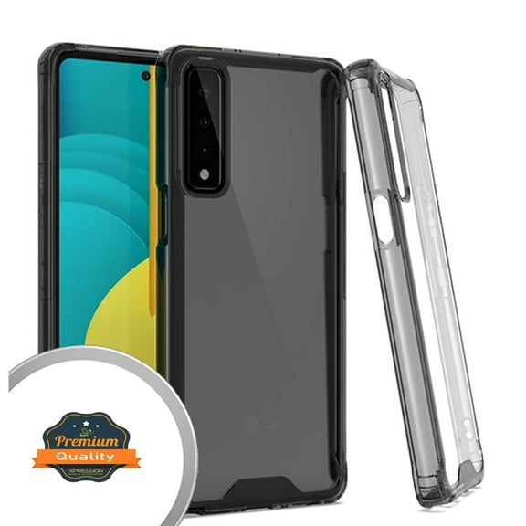 Xpression Case for LG Stylo 7 (5G, 4G) /FH50 [Shock-Absorption] Rugged Hybrid Defender Rubber Gummy TPU Clear Hard Back Protective Phone Cover [Smoke Black]