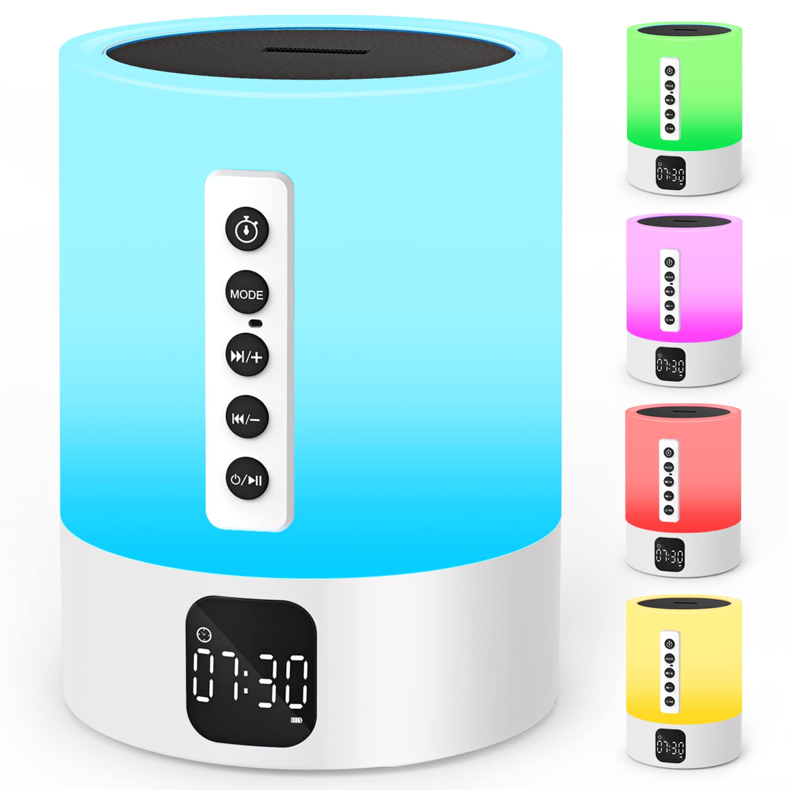 Night Light Bluetooth Speaker Alarm Clock, Sound Machine with White