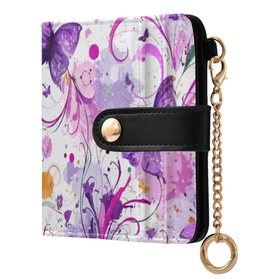 Womens Wallet PU Leather Bifold Small Purse with RFID Blocking Credit Card Holder Purple Butterfly with Swirls