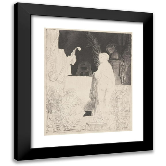 Rembrandt van Rijn 12x14 Black Modern Framed Museum Art Print Titled - The Artist Drawing from a Model (ca. 1639)