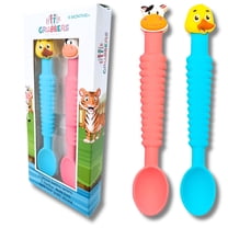 3-in-1 Silicone Baby Spoon Self Feeding 6  Months - Pediatric OT Designed Teether Spoon, BPA Free Toddler Utensils, Mess-Free, Fun for Baby Led Weaning Supplies, Cow & Duck