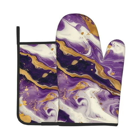 

Bingfone Purple Gold Marble Swirls Print Oven Mitts Pot Holders Set 2 PCS for Kitchen for Cooking Grilling Baking BBQ Pot Holders Cook Essentials