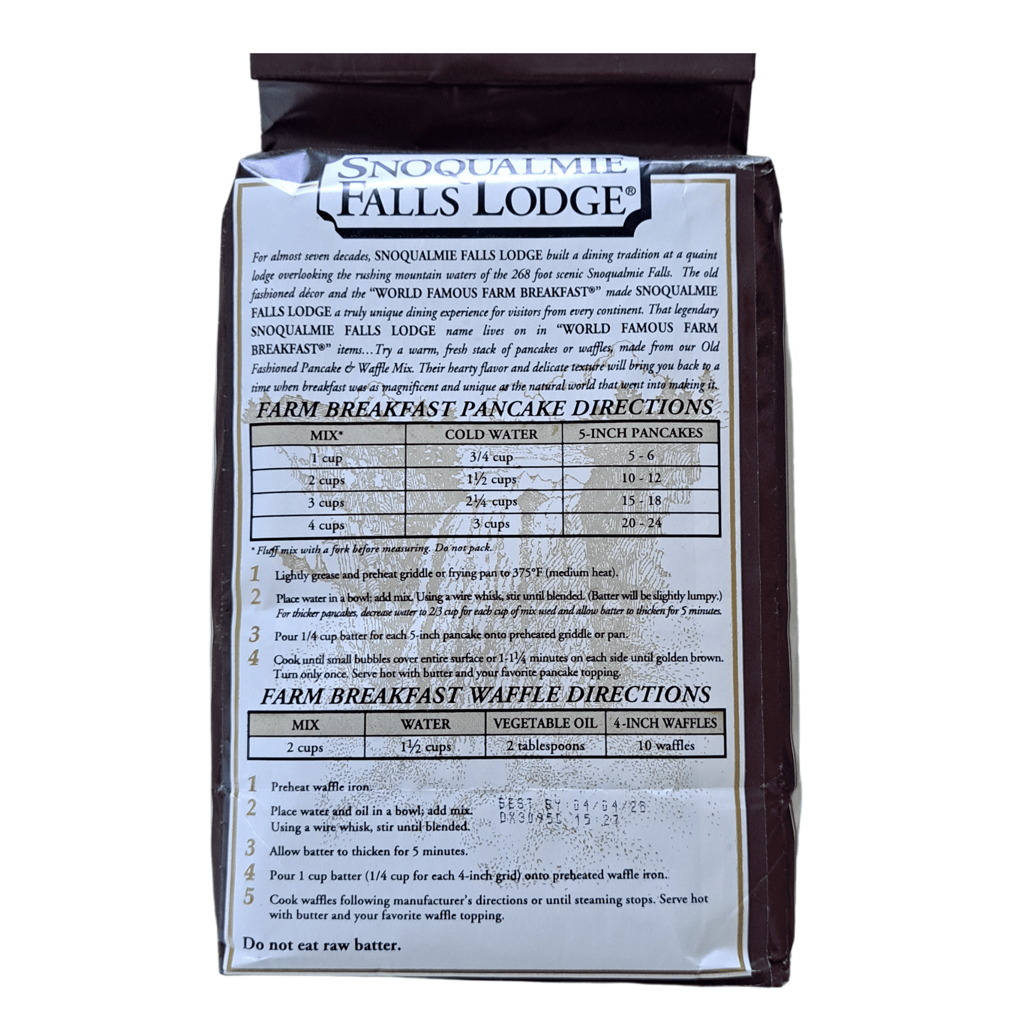 Snoqualmie Falls Lodge Old Fashioned PANCAKE & WAFFLE Mix 5lb. Set of 3 with a Gift