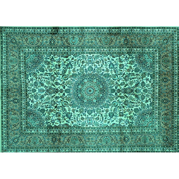 Ahgly Company Indoor Rectangle Medallion Turquoise Blue Traditional Area Rugs, 2' x 5'