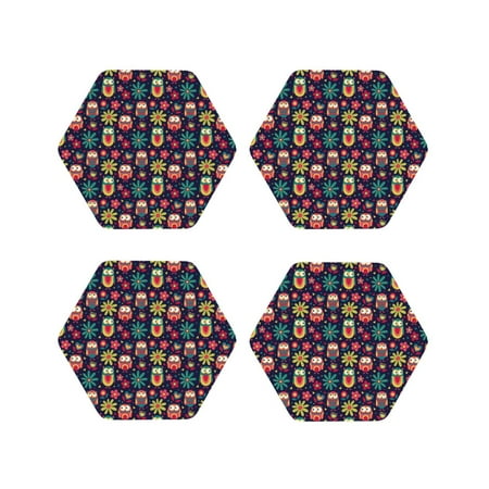 

Junzan Cute Animal Print Coasters for Drinks - Leather Coasters Set of 4 for Coffee Table for Housewarming/Kitchen/Bar/Decor-Hexagon
