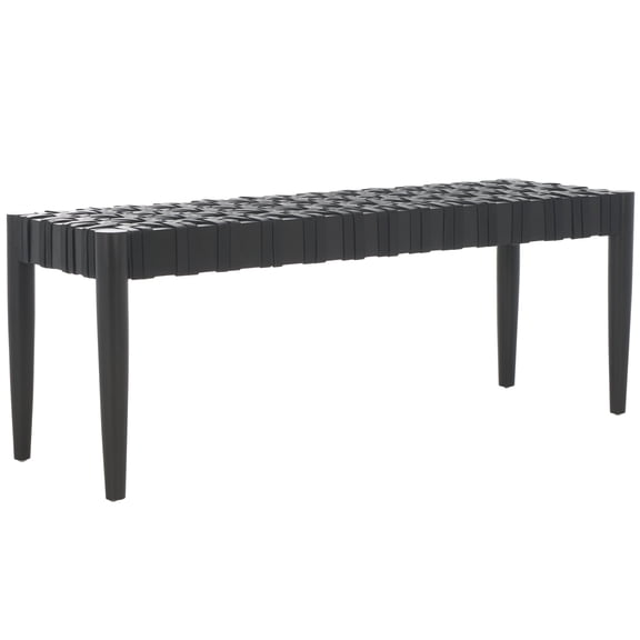 SAFAVIEH Walda Coastal Style Leather Woven Bench, Black (47 in. W x 16 in. D x 16 in. H)
