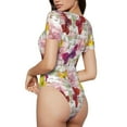 thumbnail image 3 of Haiem Butterflies and Vintage Women's Crew Neck Short Sleeve Bodysuit Tops Stretchy Slim Basic-Large, 3 of 9