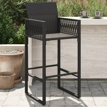 vidaXL Patio Bar Stools 2 pcs Black Poly Rattan
