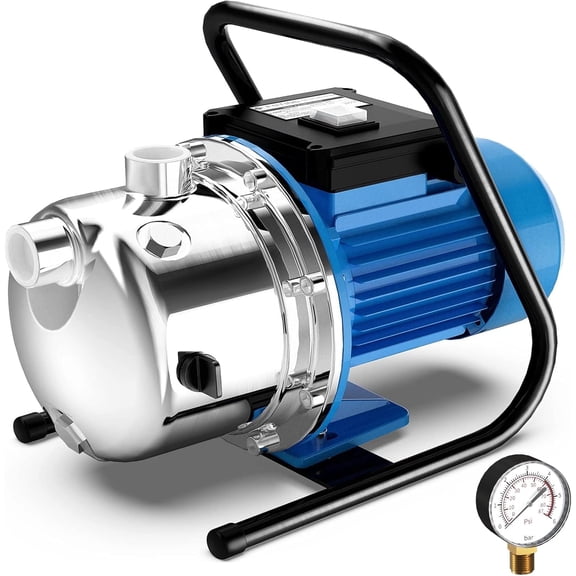 FOTING 1.6HP Shallow Well Pump, 1600GPH 115V Portable Garden Pump, Jet Pumps 147FT, Stainless Steel Water Transfer Household Draining Irrigation Pumps for Garden Lawn Farm