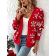 thumbnail image 4 of Suéter navideño para mujer, tipo cárdigan, de manga larga, con cuello en V, abotonado, con estampado de alce y hombre de jengibre, prenda de punto, 4 of 5