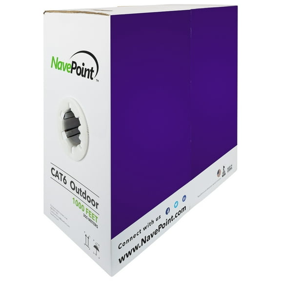 NavePoint CAT6 UTP Outdoor Direct Burial HDPE CCA Ethernet Cable 1000 Ft Black