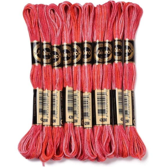 10 Skeins 6-Ply Polyester Embroidery Floss Cross Stitch Threads Segment Dyed Crimson 0.5mm 8.75 Yards(8m)/skein