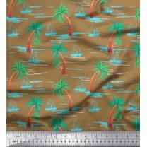 Soimoi Poly Georgette Fabric Palm Tree & Sailboat Beach Print Fabric by The Yard 42 Inch Wide