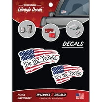 We The People Car Decals - Set of 2 Red White Blue Tattered American Flag Vinyl Truck Window Sticker for Vehicles Laptop Water Bottle Hard Hat