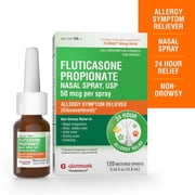 Glenmark Fluticasone Propionate Nasal Spray, USP 50 mcg per spray, 120 Metered Sprays, 24 Hour Allergy Symptom Reliever, Non-Drowsy