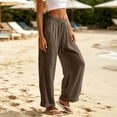 thumbnail image 6 of Liuinsasek Women's Cotton-Linen Pants Fashion Casual Solid High Waist Pocket Ladies Long Pants Lightweight Flowing Drawstring Elastic Waist Loose Pants Vacation Travel Resort Wear, 6 of 10