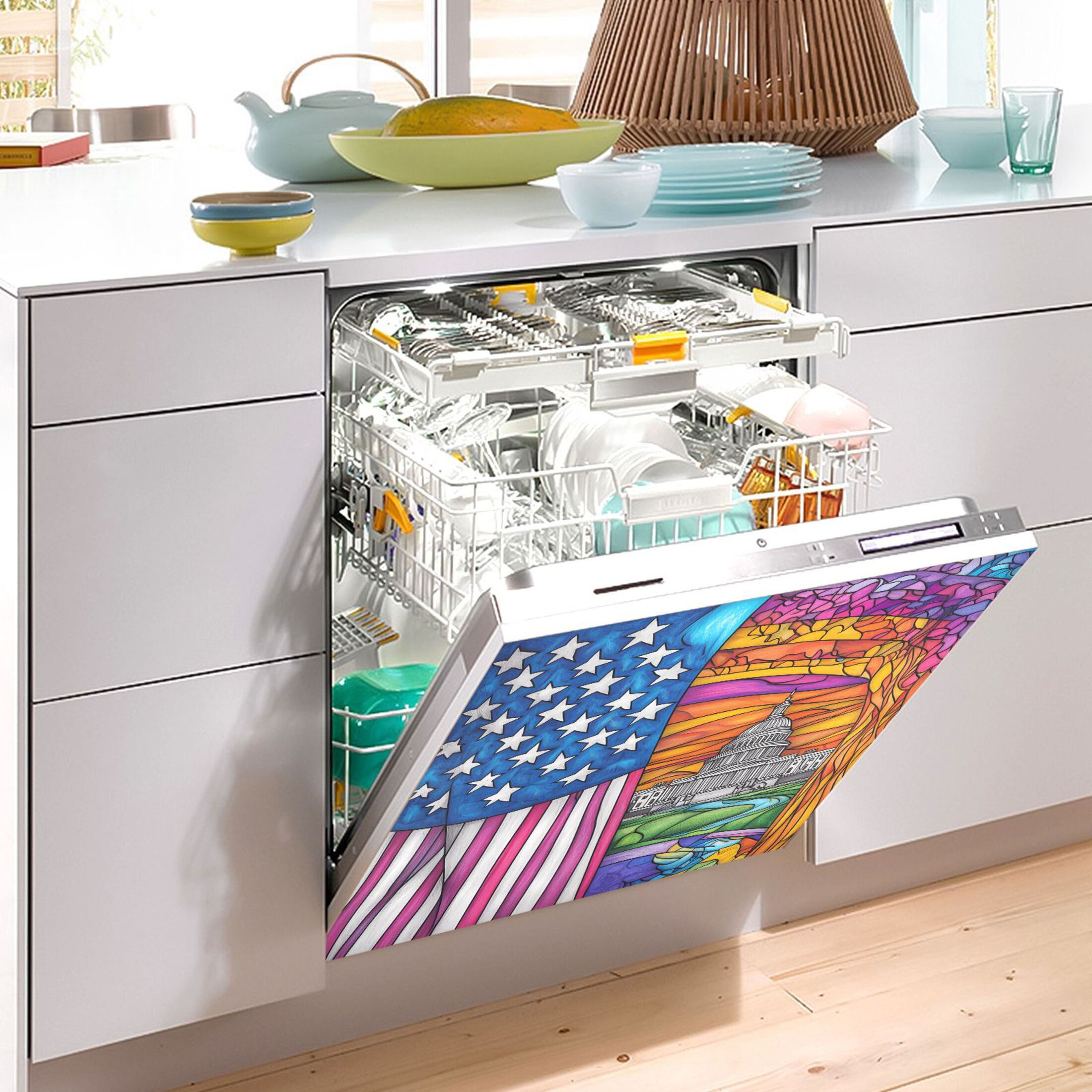 Haosy Dishwasher Magnet Cover Magnetic Fridge Door Cover Home Kitchen Decor American Flag and White House 23"x 26"
