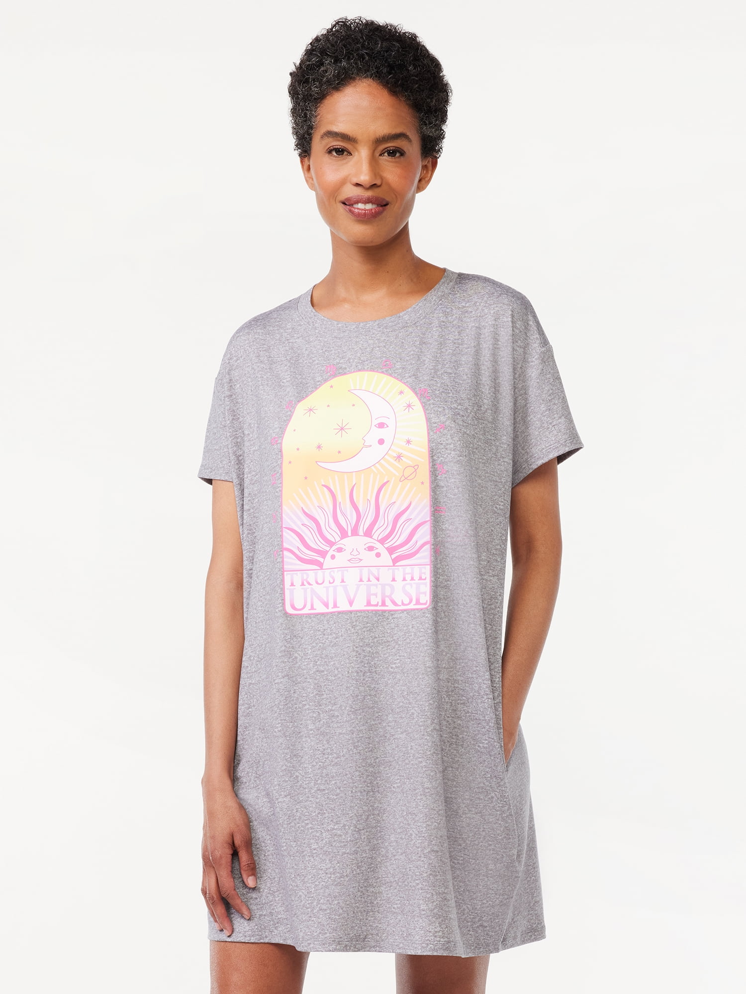 Joyspun Women's Print Sleepshirt with Pockets, Sizes S/M to 2X/3X ...
