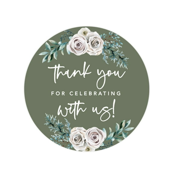 Koyal Wholeslae Sage Green|Cream Floral Blossoms Wedding, Circle Stickers, Thank You for Celebrating With Us, 40-Pk