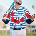 thumbnail image 5 of Hirioo Red Funny Crab on Blue Stripe for Men's Baseball T-shirt Shirts Short Sleeve Casual Summer Button Stretch T Shirts,Size S-4XL-Large, 5 of 7