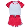thumbnail image 2 of Sgkm Girls 2 Piece Outfits Casual Color Blocking Short Sleeve Crewneck Top Elastic Waist Shorts Set Everyday Summer Wear for Kids, 2 of 5