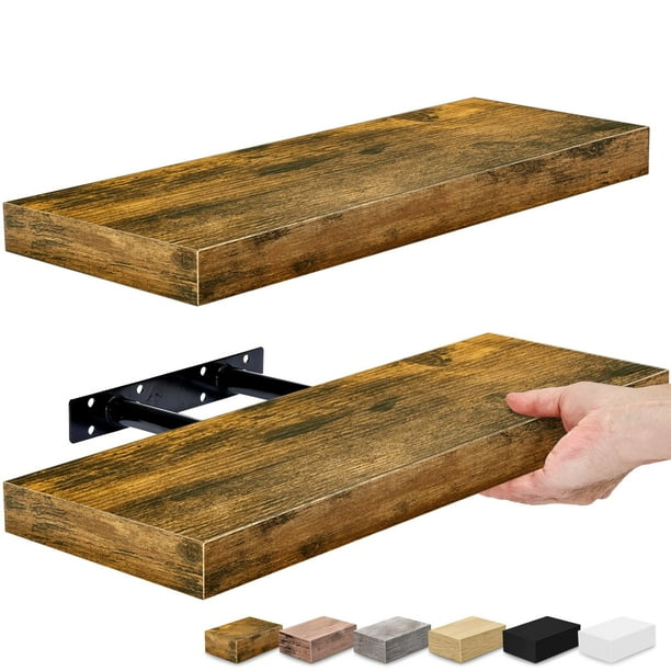 Sorbus Estantes Flotantes de Madera Rústica de 2 Niveles para Pared, 2 Unidades