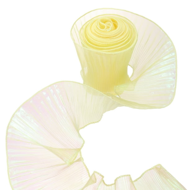 Uxcell Cinta de Organza Plisada con Volantes de 5.5" x 11 Yardas, Cinta de Encaje Iridiscente para Manualidades de DIY, Vestido, Ropa, Regalo de Boda, Decoración del Hogar, Amarillo