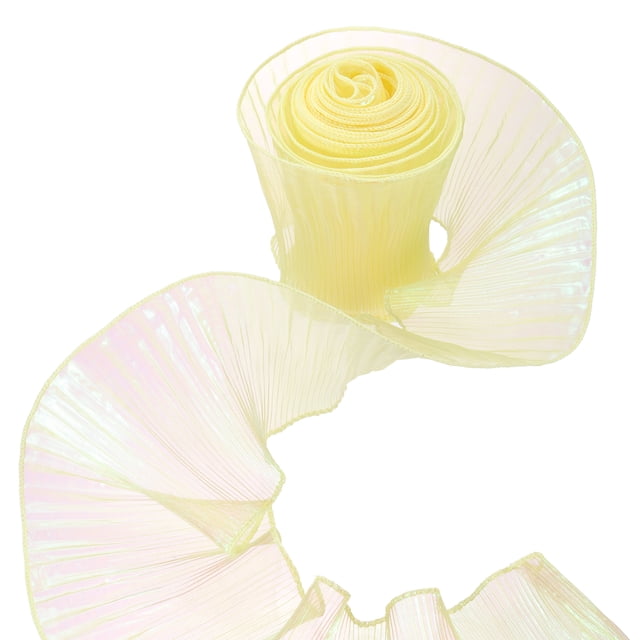 Uxcell Cinta de Organza Plisada con Volantes de 5.5" x 11 Yardas, Cinta de Encaje Iridiscente para Manualidades de DIY, Vestido, Ropa, Regalo de Boda, Decoración del Hogar, Amarillo