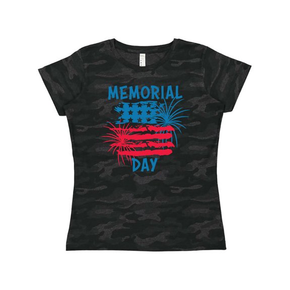 Inktastic Memorial Day Distressed American Flag with Fireworks Women's T-Shirt