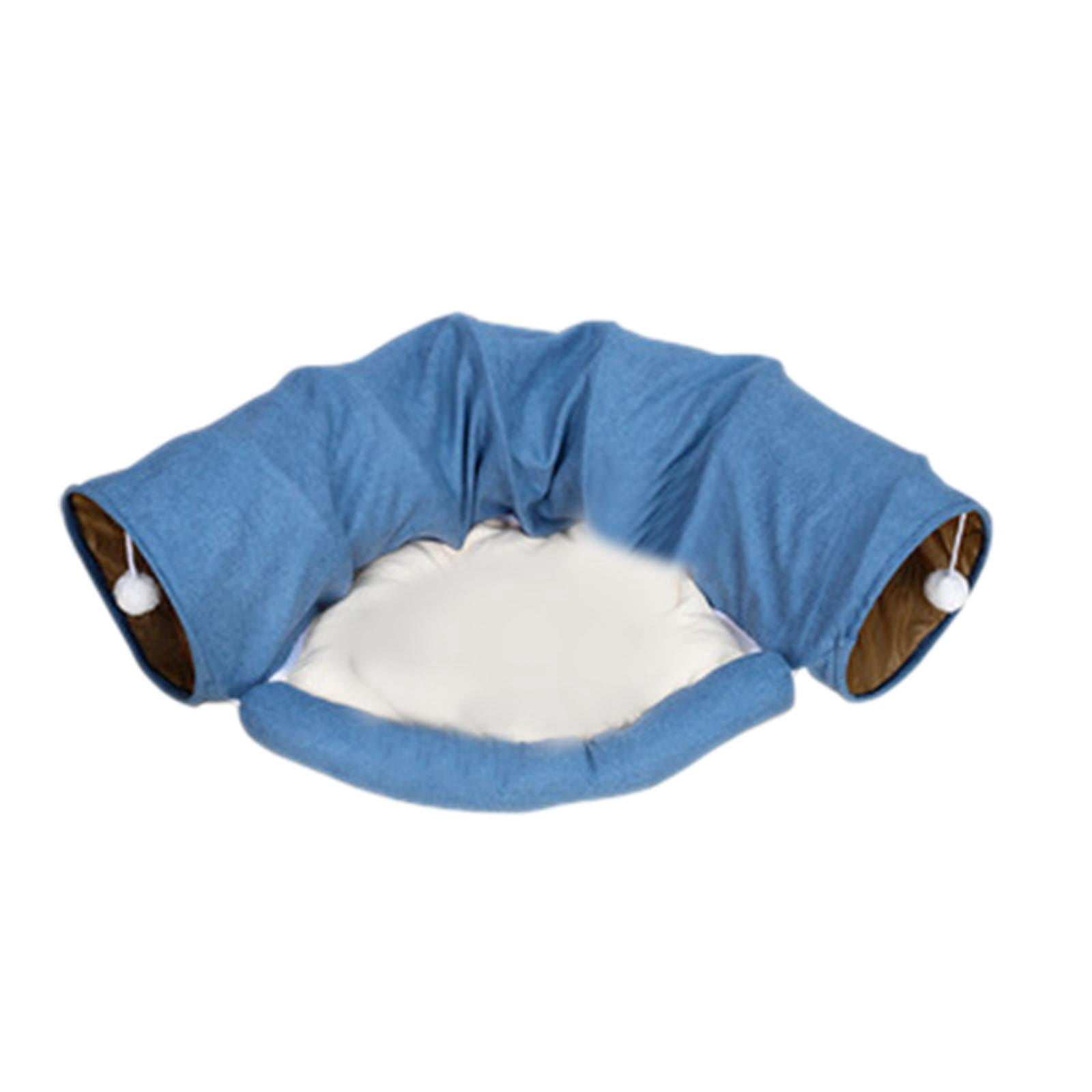 TOOYFUL 2 in 1 Cat Bed Play Tunnel Play Center and Playing Ball Toys with Removable Washable Mat Interactive Toy for Indoor Cats Dogs Blue