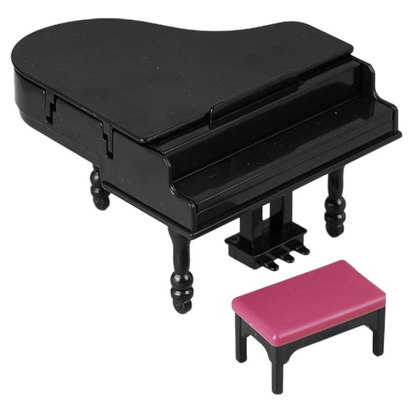 Juego de 2 pianos de cola para casa de muñecas: piano de simulación en miniatura y taburete, modelos de instrumentos musicales pequeños, muebles, artesanías, adornos para la oficina, decoración del