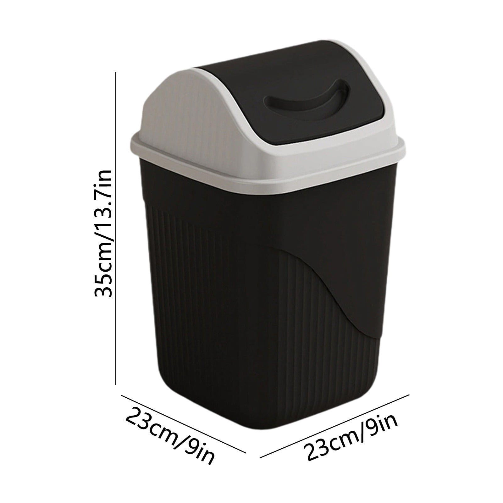Floleo 13.7 Inch Swing Top Trash Can, Small Bathroom Office Garbage Bin with Lid, Odor Control Kitchen Wastebasket for Home, Black Plastic Step Can 5 Gallon
