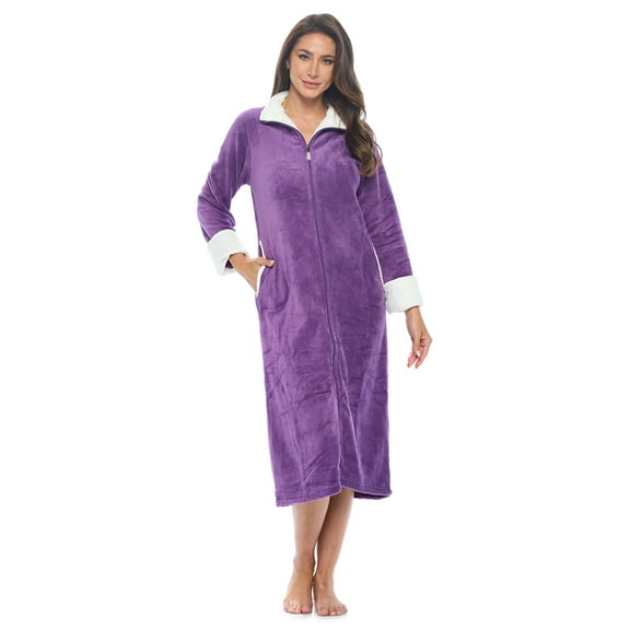 Casual Nights Women's Full Front Zip Up Plush Fleece Robe Housecoat