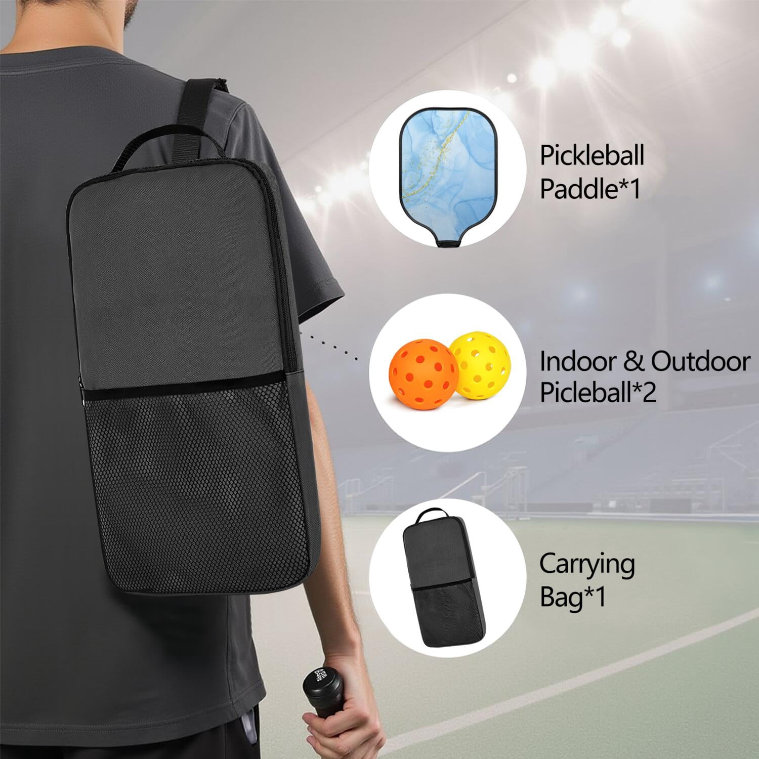 Pickleball Paddles Set Of 1, Fiberglass Surface, Turquoise Marble Pattern, 1 Paddle, 2 Balls & Bag