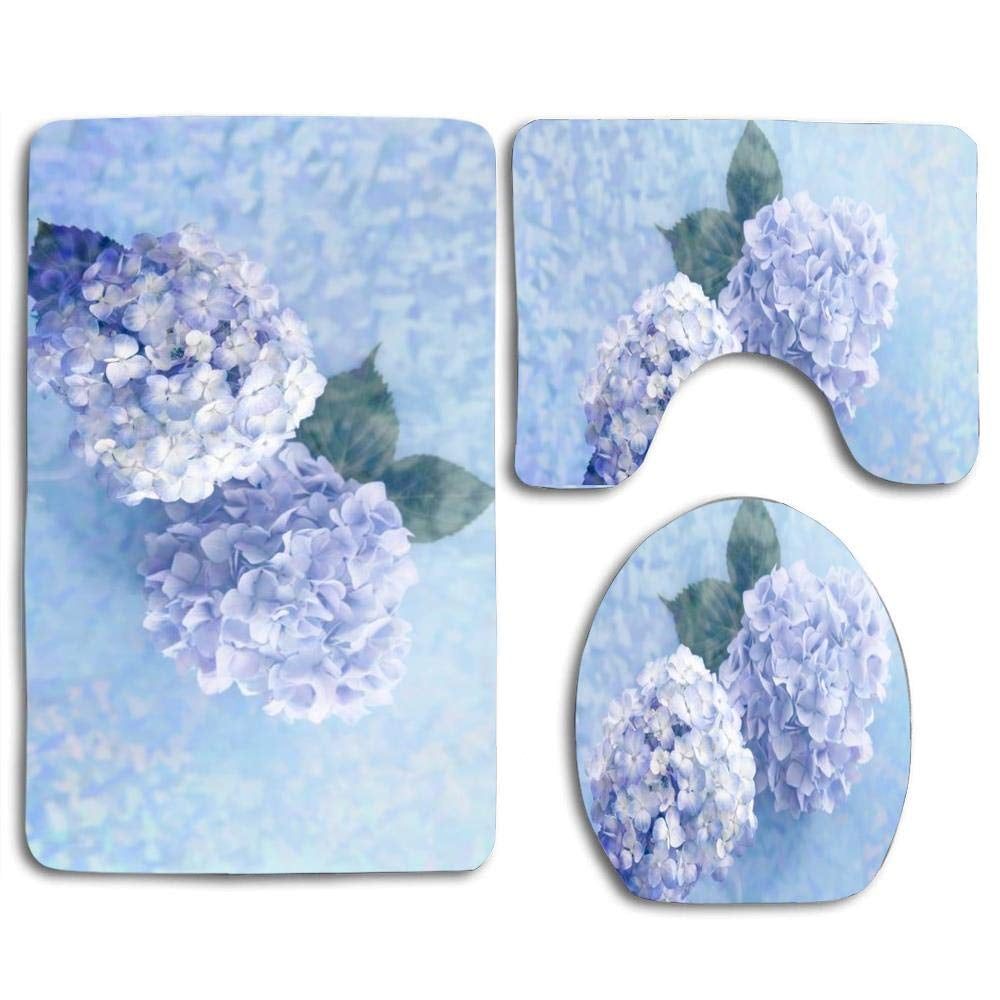 PUDMAD Blue Lilac High Resolution s 3 Piece Bathroom Rugs Set Bath Rug