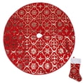 thumbnail image 2 of BadPiggies Christmas Tree Skirt, 48 inches Snowflake Xmas Tree Mat and Stockings for Halloween Christmas Party Decorations (Red), 2 of 8