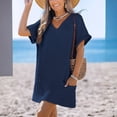 thumbnail image 6 of MLQIDK Women's V Neck Pocket Knit Swim Dress Casual Solid Color Beach Cover Up Bathing Suit Modest Long Sleeve Swimwear 2026 Plus Size Navy S, 6 of 6