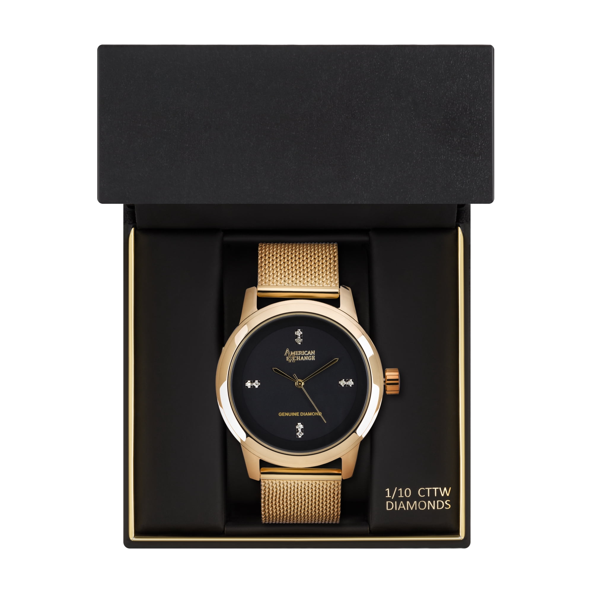 American Exchange Men's Genuine Diamond Collection Gold Mesh Bracelet Watch