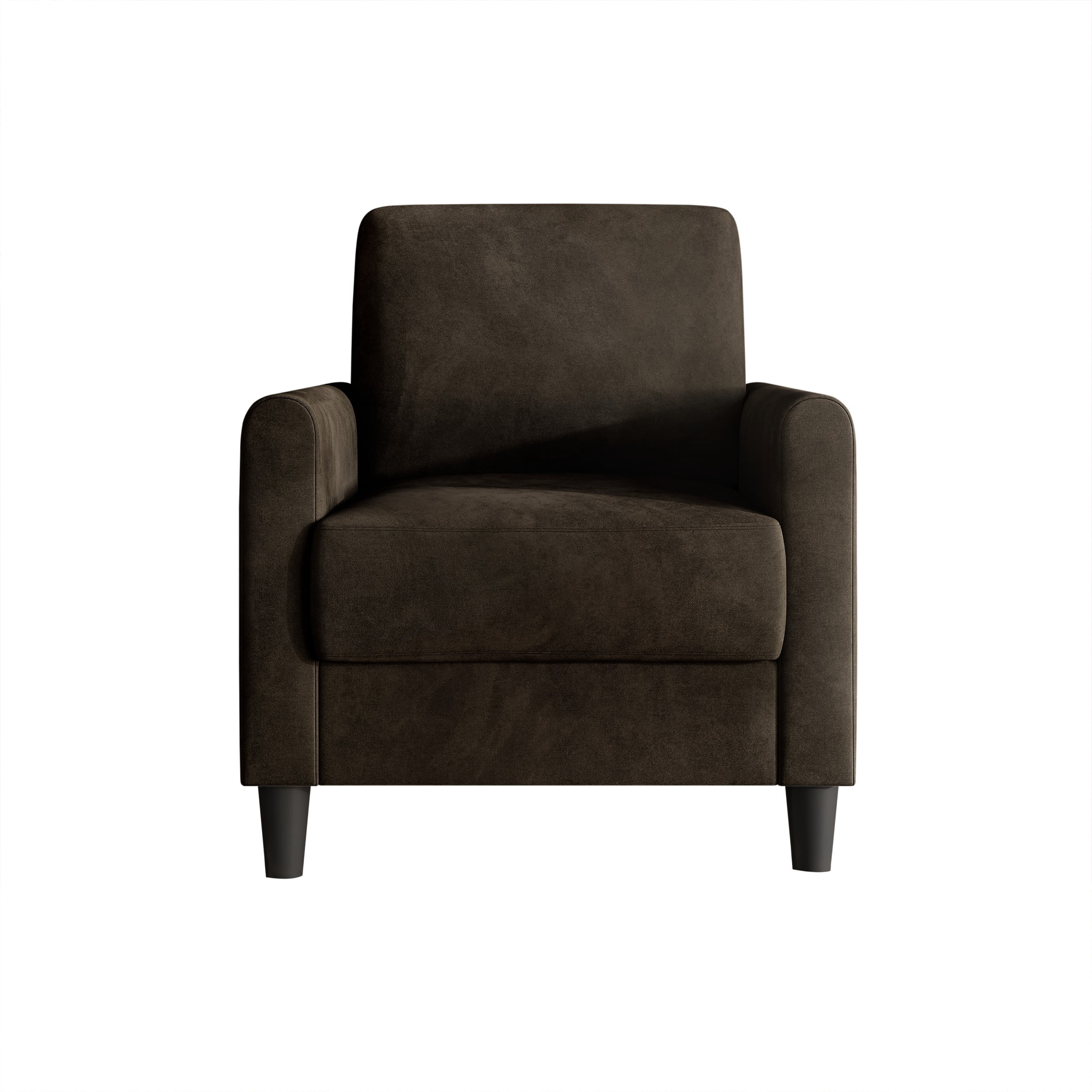 Home Design Goliad Velvet Armchair with Pocket Spring, Soft Cushions, Clean Lines Design, Brown