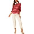 thumbnail image 2 of INSPIRE CHIC Chemisier pour Femme à Col Peter Pan Contrastant Manches 3/4 Blouse Chemises TG Rouge Blanc, 2 of 7