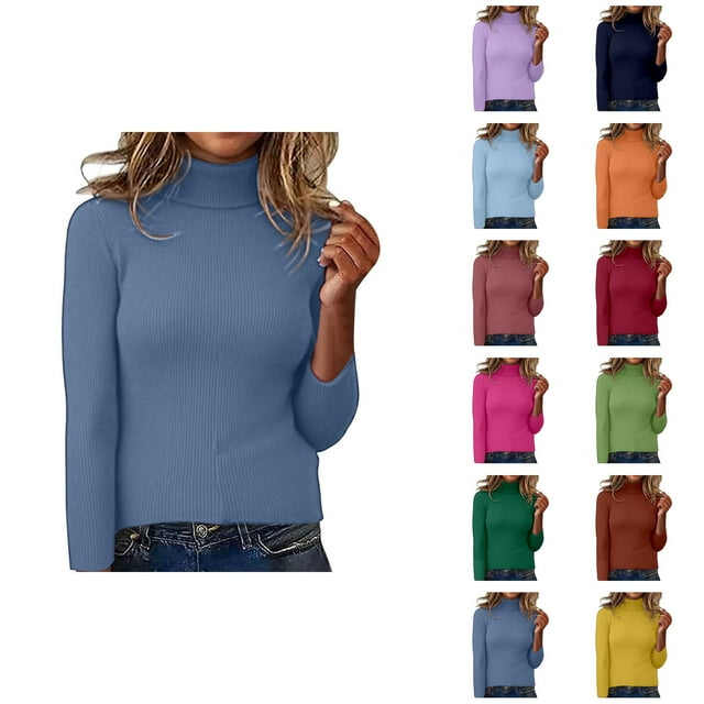 Pulls pour Femmes 2025 Chandail Col Roulé Ajusté Manches Longues Haut Tricoté Blouse Décontractée Automne Hiver
