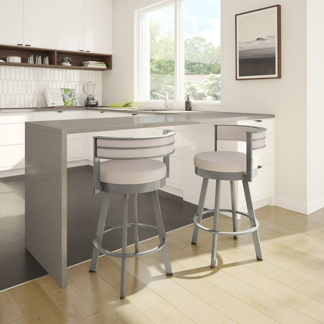 Amisco Browser Grey Frame with Cream Bar or Counter Stool-76.2 cm (30 in.)