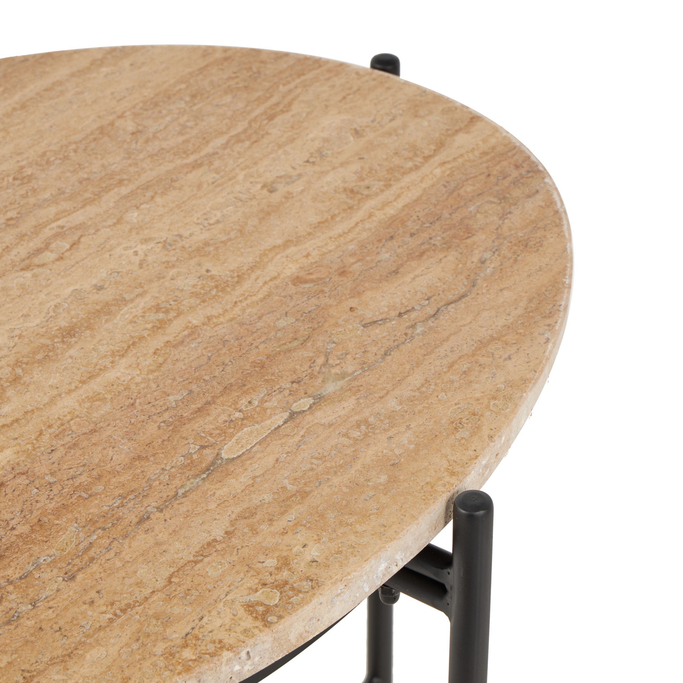 DecMode 19" x 20" Beige Marble Accent Table with Black Metal Support, 1-Piece