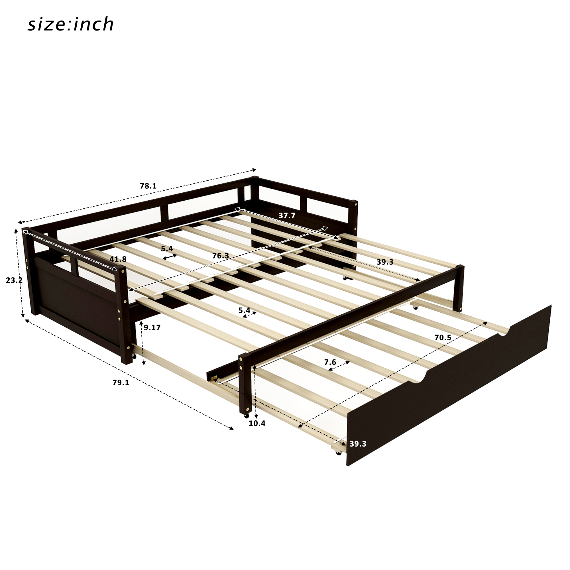 Gewnee Wood Twin Size Daybed,Convertible Daybed with Double Trundle for Kids,Espresso